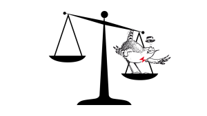 Dessin d'une balance. Sur un des plateaux, le logo d'Oiseaux-Nature. La balance penche donc de ce côté-là.