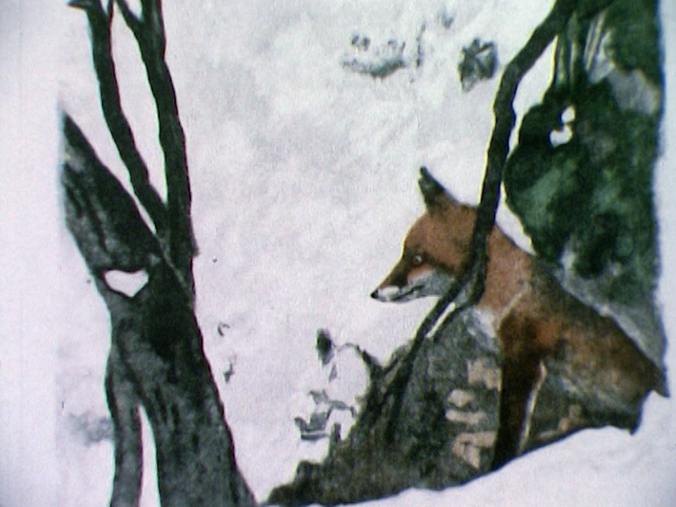 Peinture de Robert Hainard d'un renard assis dans la neige.