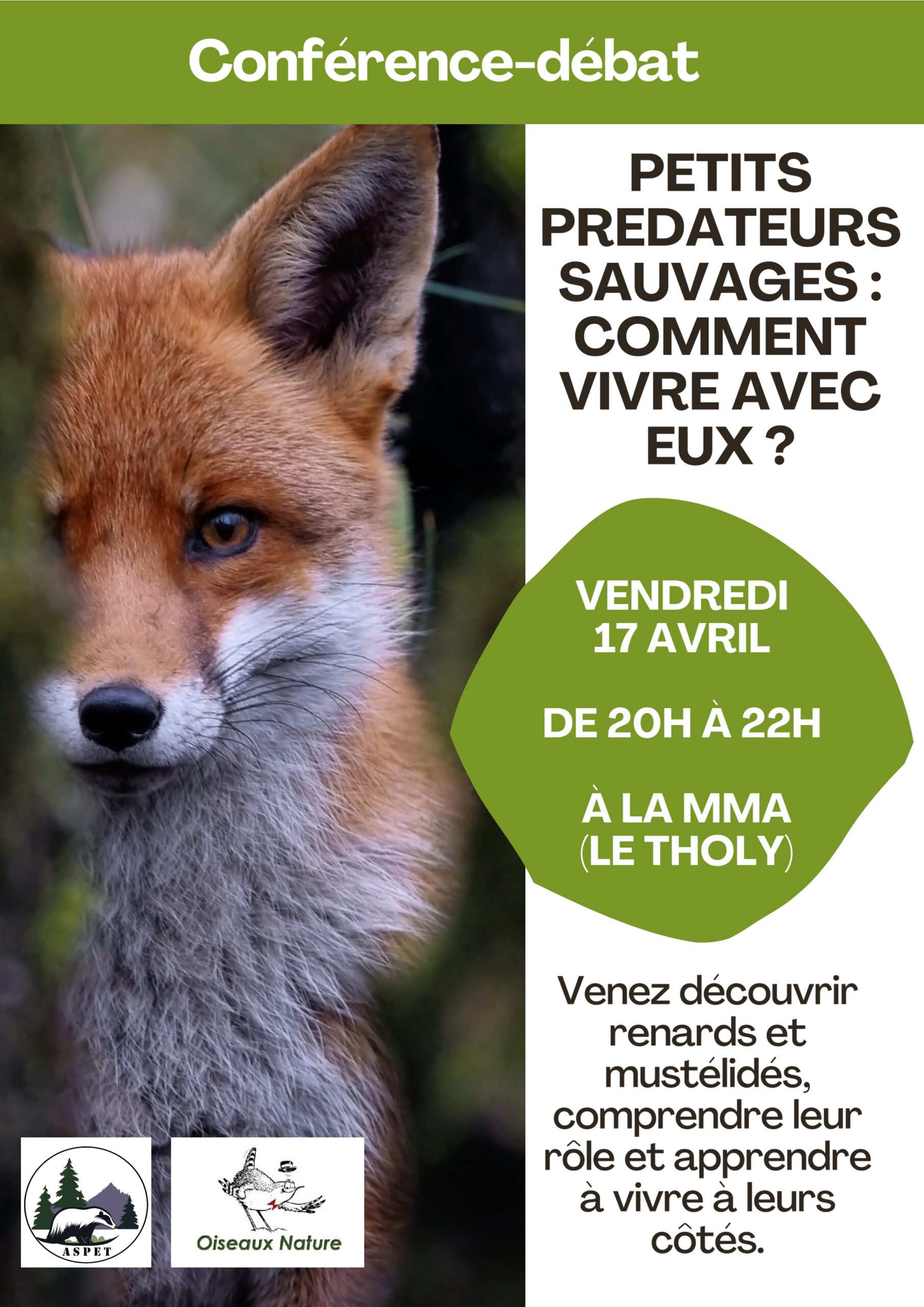 Conférence Petits prédateurs sauvages : comment vivre avec eux ?